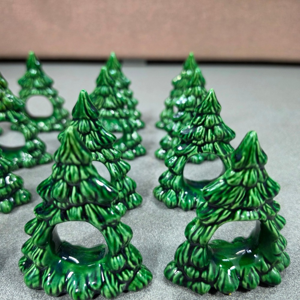 Christmas‎ Tree Napkin Rings Set of 16 Green Ceramic Excellent Holiday